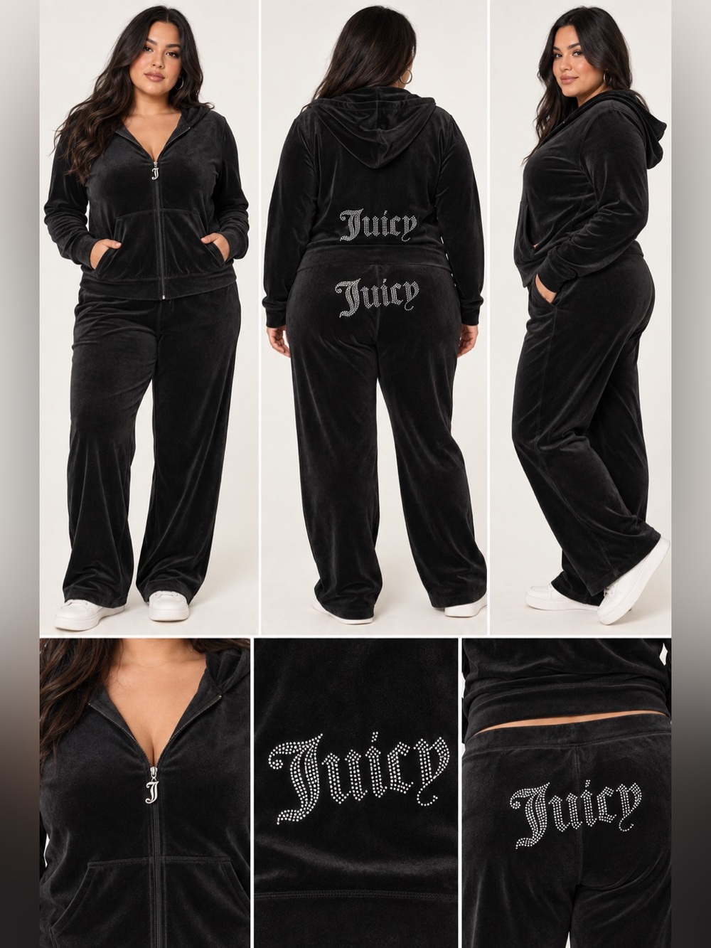 Juicy Couture Velour hoodie flare Tracksuit set OG bling Rhinestone Logo black X